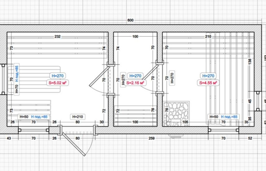 Каркасная баня 6х2.5 метра